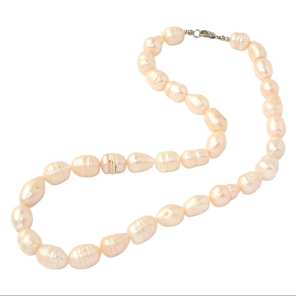 Vintage Baroque Pearl Necklace Strand Large Peach / Cream Genuine Pearls 18” - Picture 2 of 4